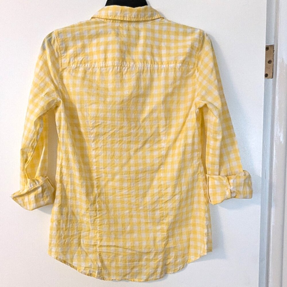 J. Crew Yellow Gingham Cotton Shirt, Women's Size XS - Picture 4 of 6